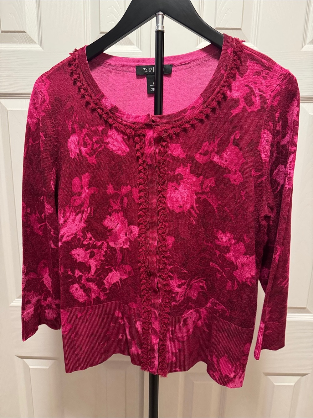 WHBM Women’s Red and Pink Floral Cardigan Sweater